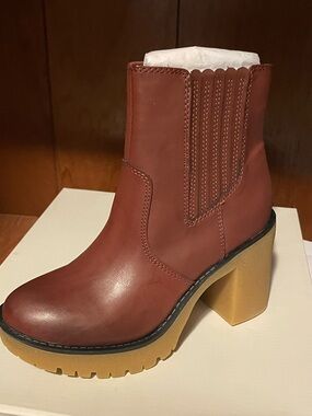 Chestnut Platform Block Heel Ankle Boot